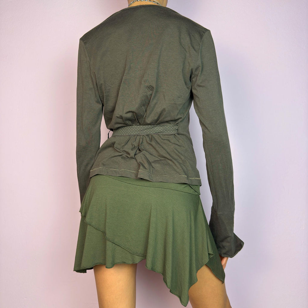 Cop Copine Vintage Y2K Brown Wrap Tie Front Top – Size M