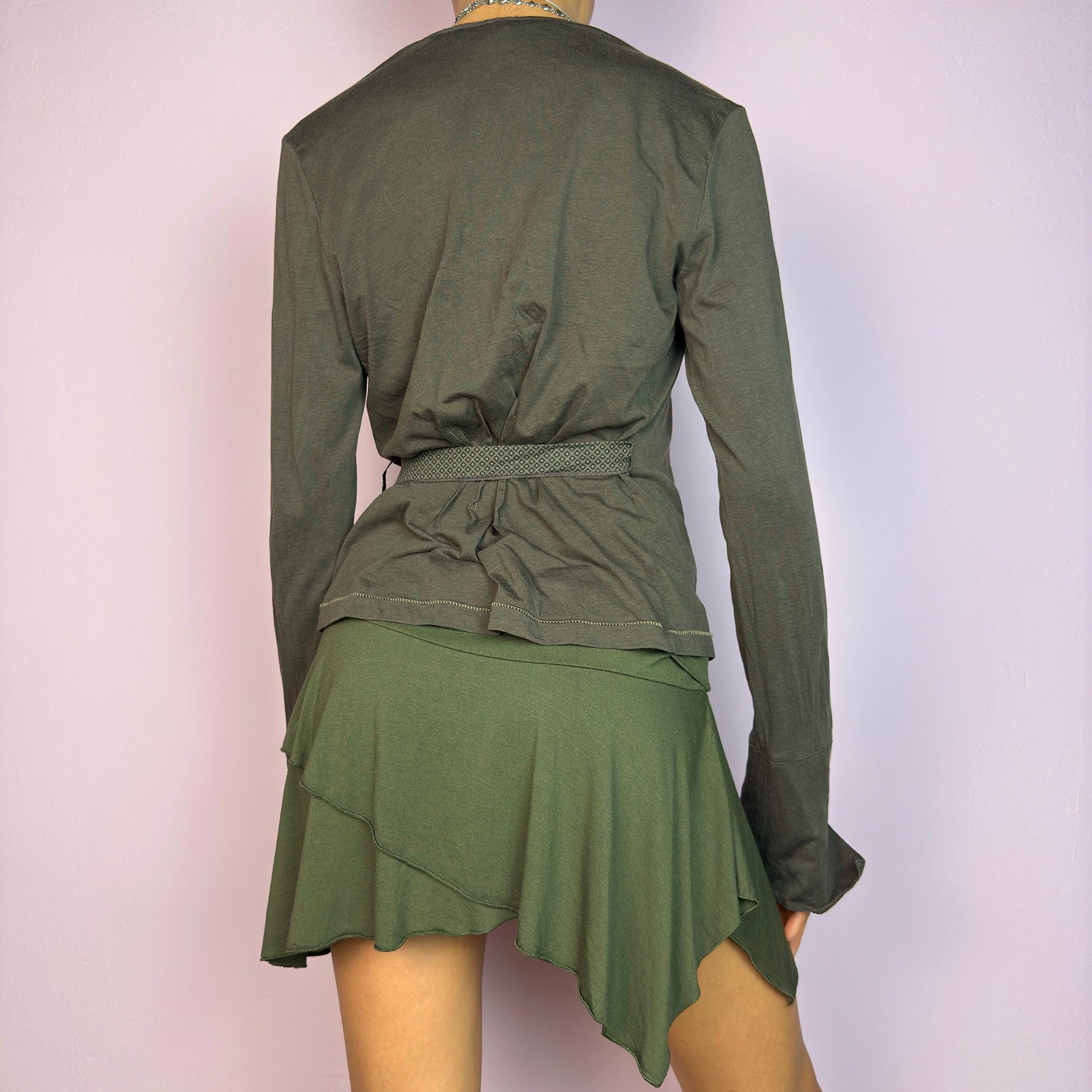 Cop Copine Vintage Y2K Brown Wrap Tie Front Top – Size M