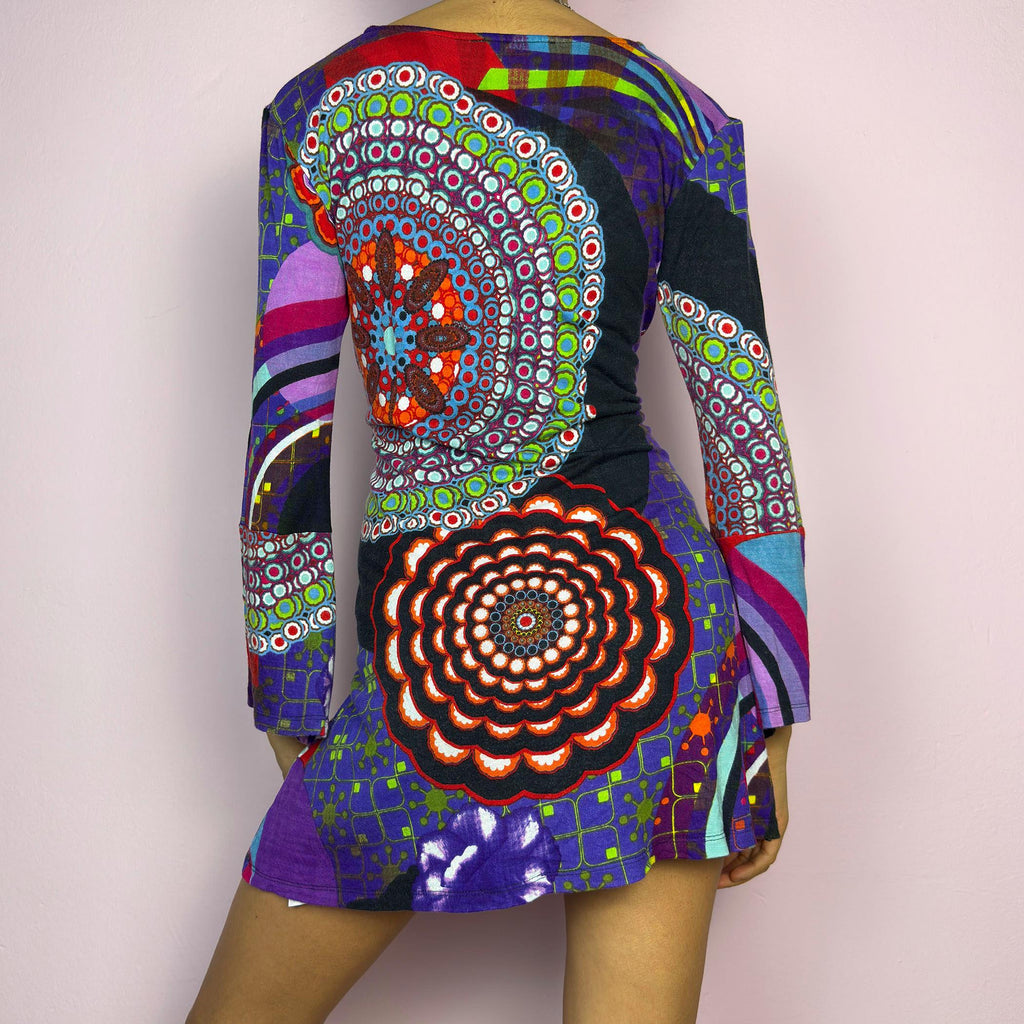 Vintage Y2K Psychedelic Print Mini Dress – Size M