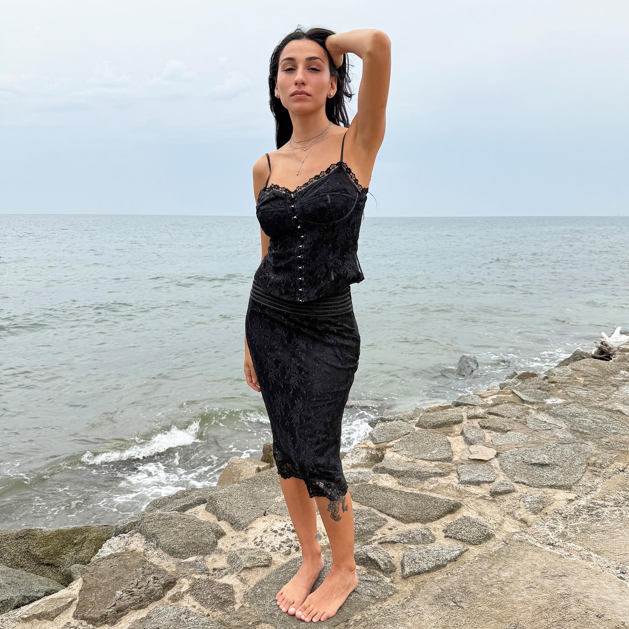we wore what corset lace skirt midi dress Weworewhat Lace Panel Corset Midi Dress - Black