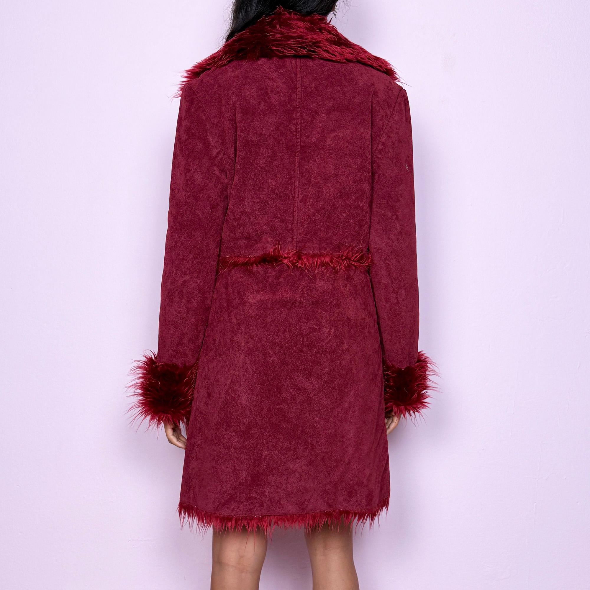 Vintage Y2K Red Faux Fur Suede Penny Lane Coat – Size M