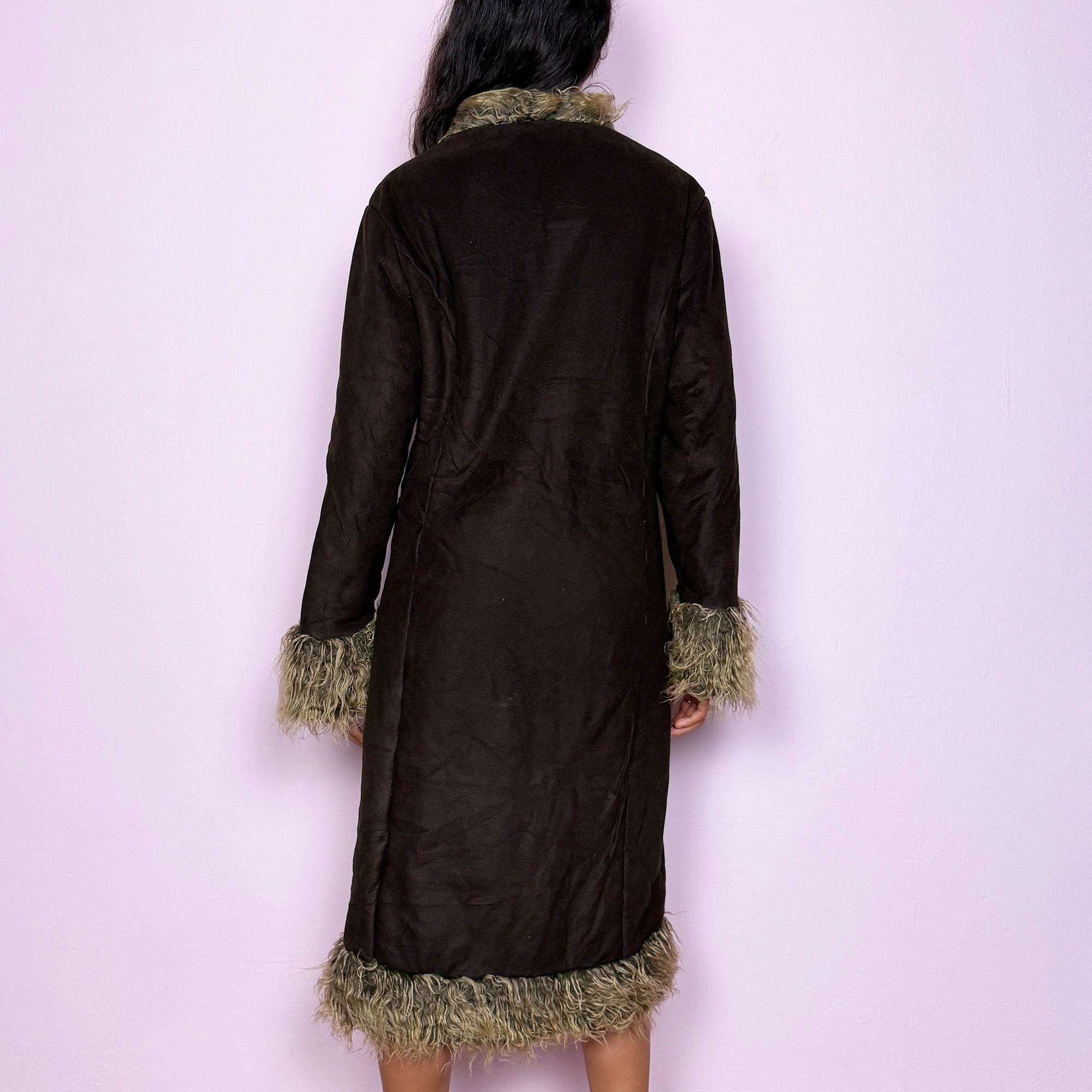 Vintage Y2K Brown Faux Fur Embroidered Afghan Penny Lane Coat – Size L