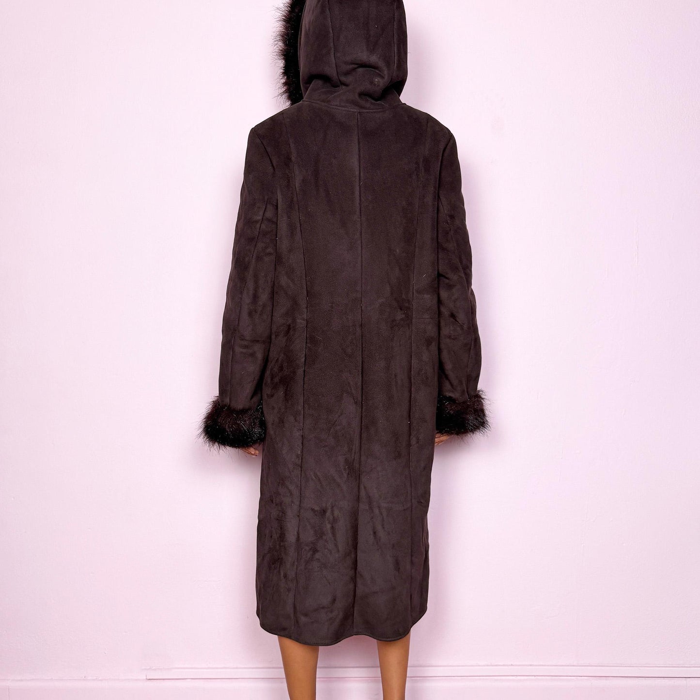 Vintage Y2K Brown Faux Fur Hooded Long Penny Lane Coat – Size L