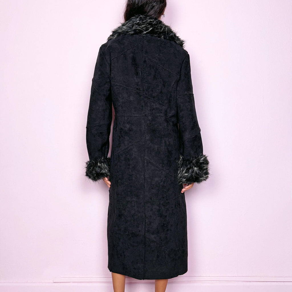 Vintage Y2K Black Faux Fur Maxi Penny Lane Coat – Size L