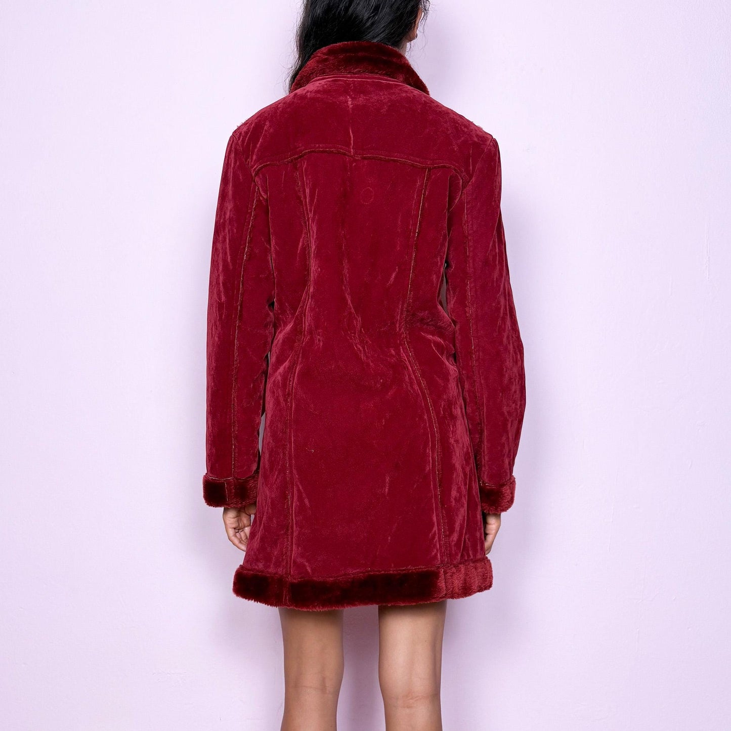 Vintage Y2K Penny Lane Coat, Red Faux Suede Fur 2000s – Size M