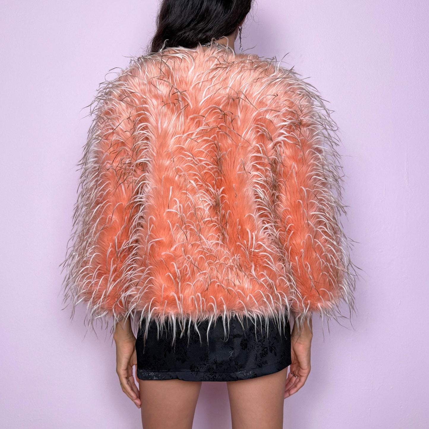 Vintage Faux Fur Jacket, Salmon Pink Shaggy 90s Y2K 2000s – Size L