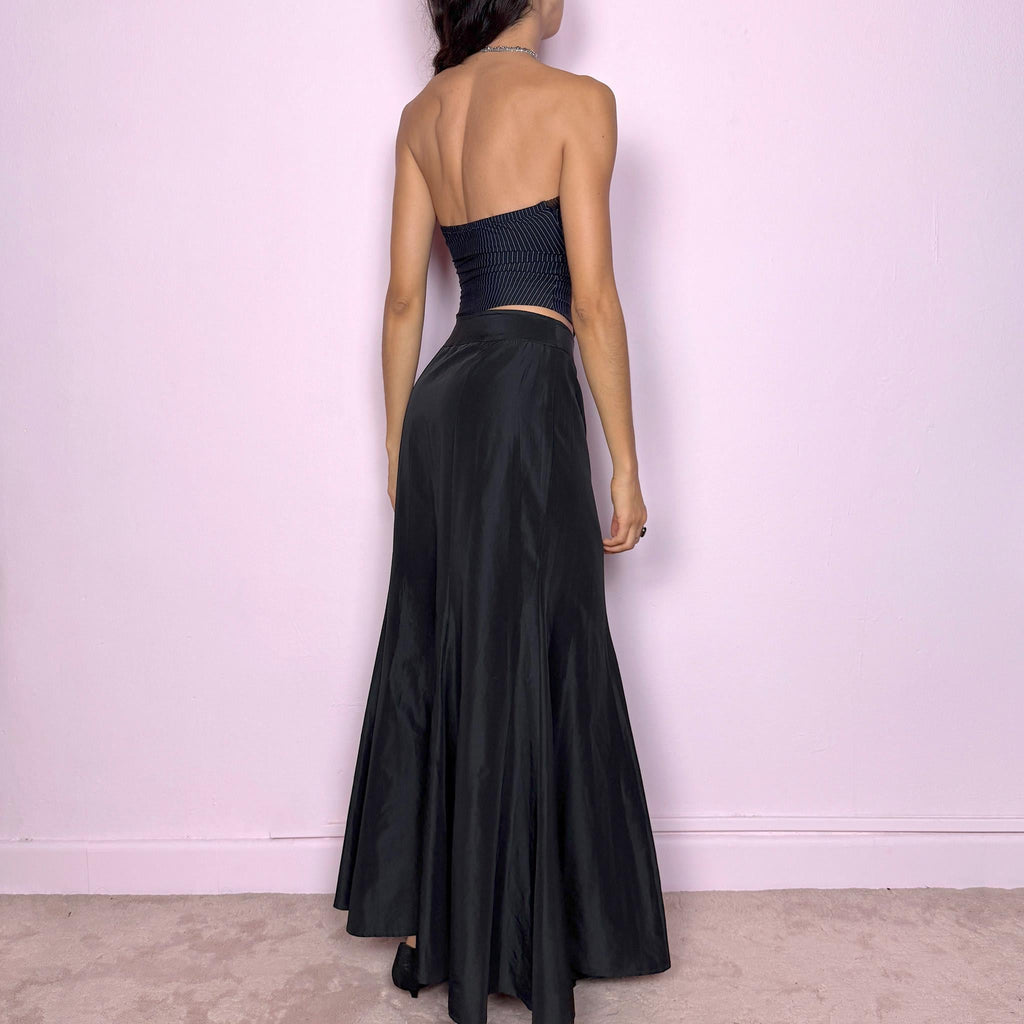 Vintage Black Silk Skirt, Mermaid Maxi Long 90s – Size S