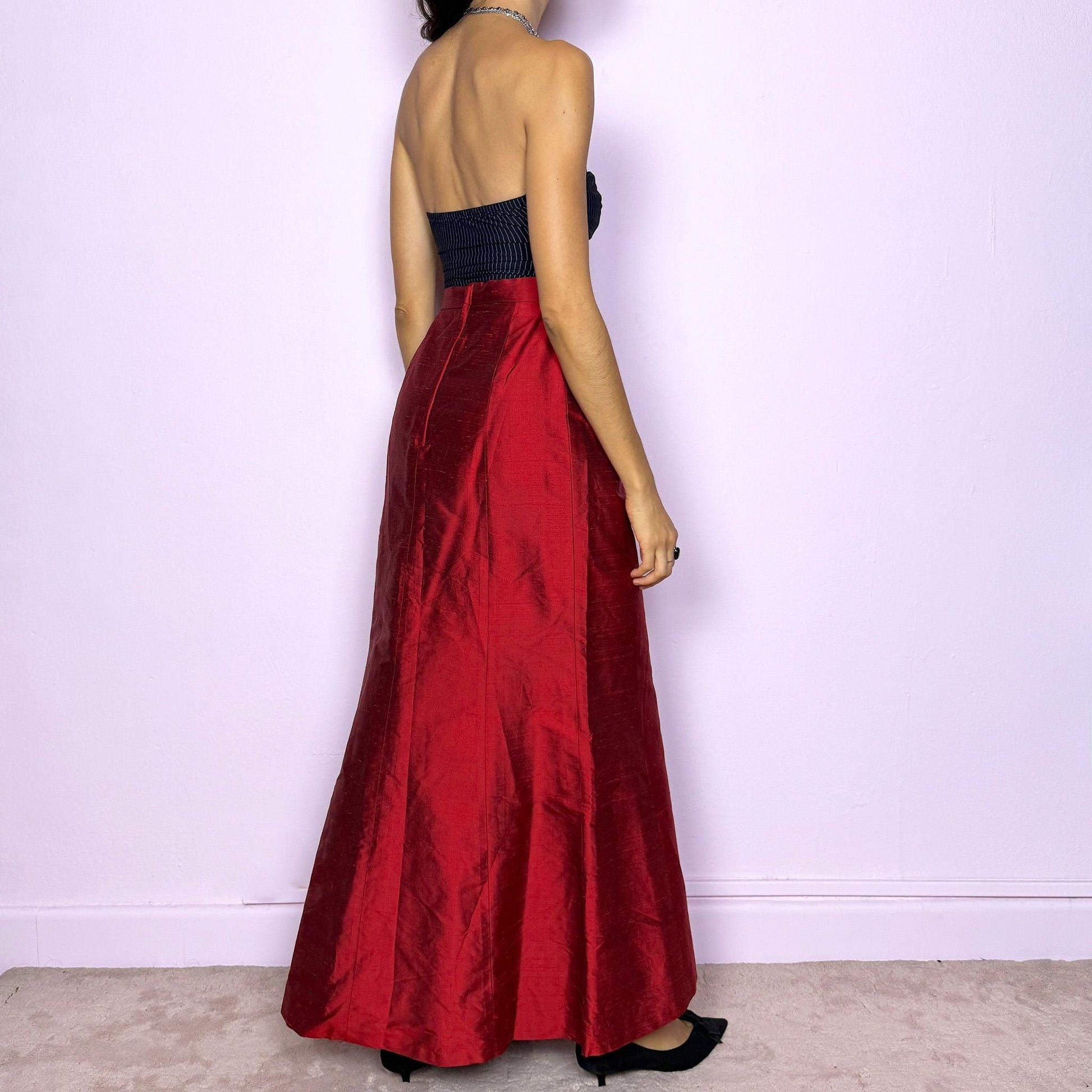 Vintage Red Skirt, Mermaid Maxi Long 90s – Size S