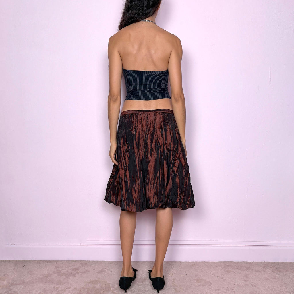 Vintage Brown Bubble Skirt, Balloon Hem Crinkle 90s – Size M