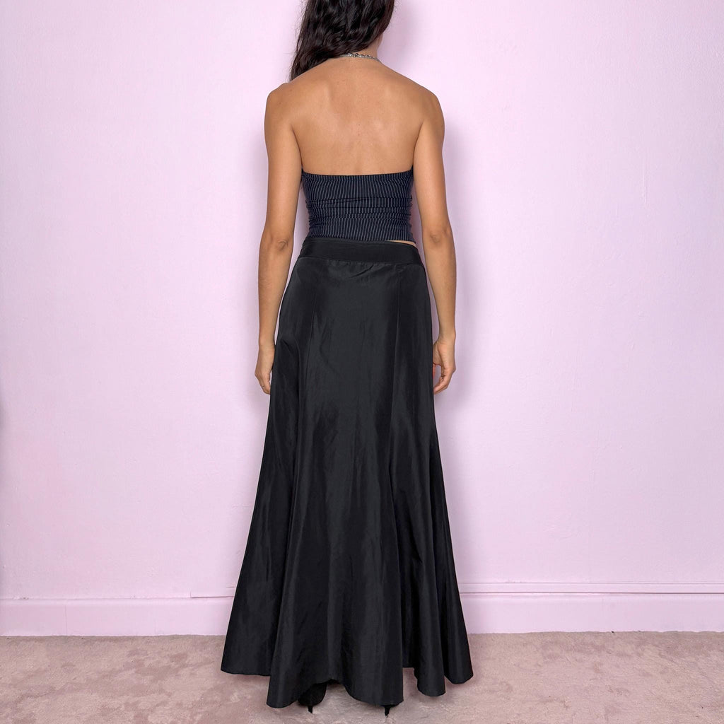 Vintage Black Silk Skirt, Mermaid Maxi Long 90s – Size S