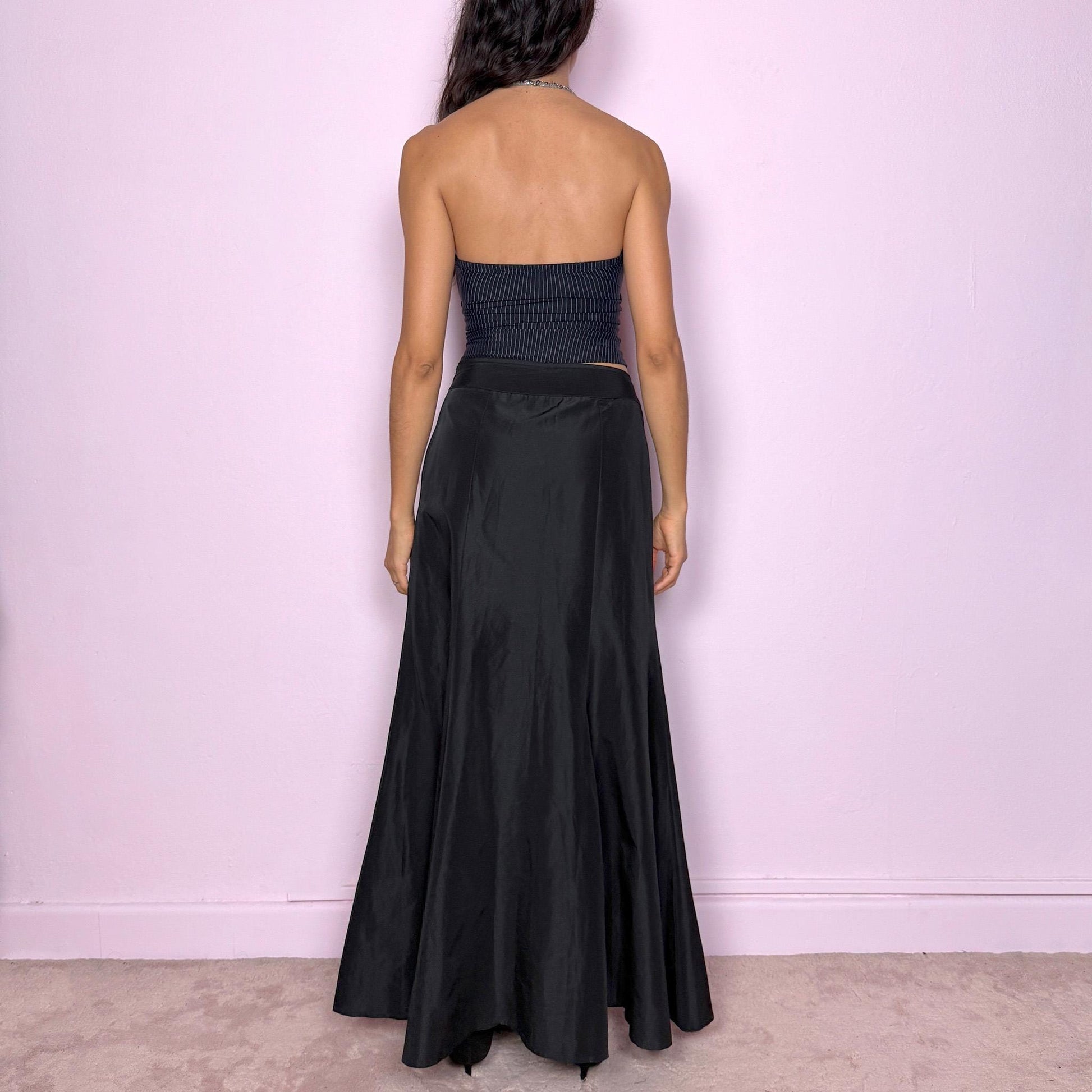 Vintage Black Silk Skirt, Mermaid Maxi Long 90s – Size S