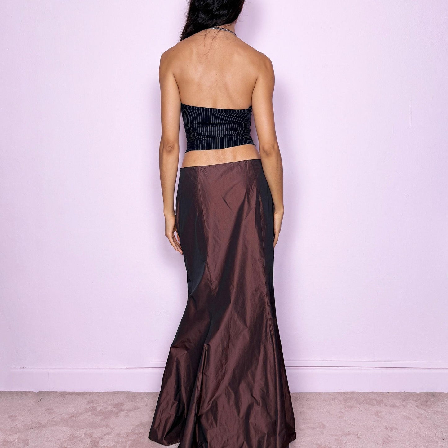 Vintage Brown Mermaid Skirt, Satin Iridescent Maxi Long 90s – Size M