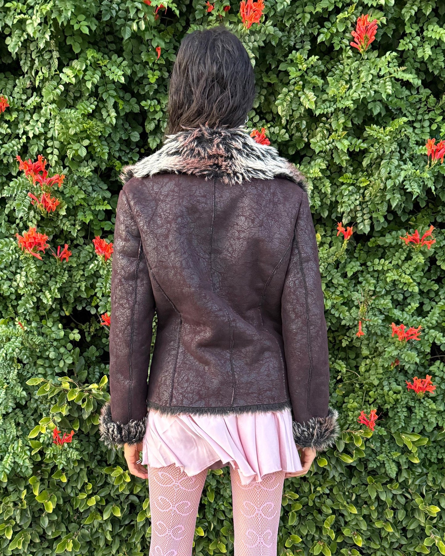 Vintage Y2K Penny Lane Jacket, Brown Faux Fur Trim 2000s – Size M