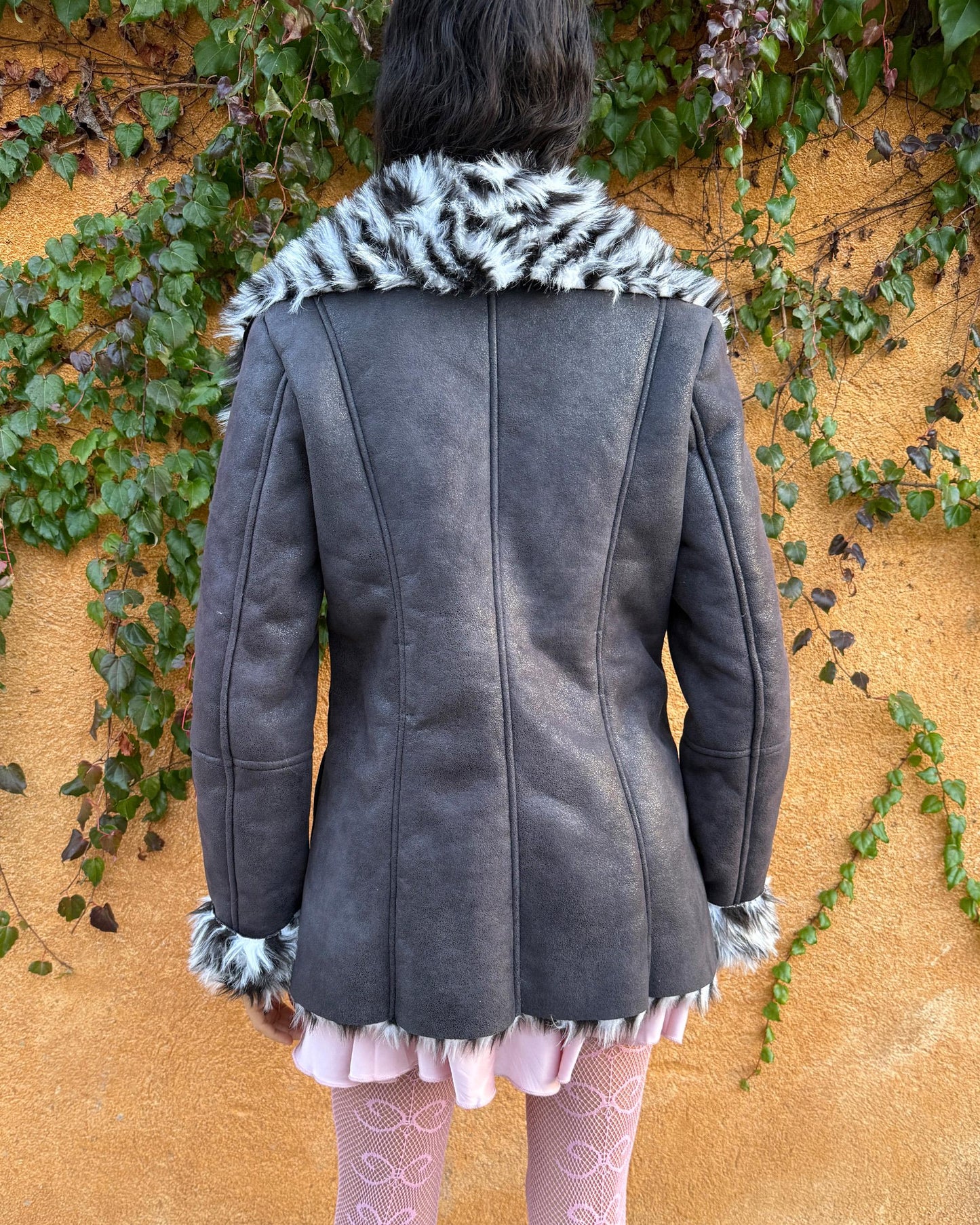 Vintage Y2K Penny Lane Jacket, Gray Black White Faux Fur 2000s – Size M
