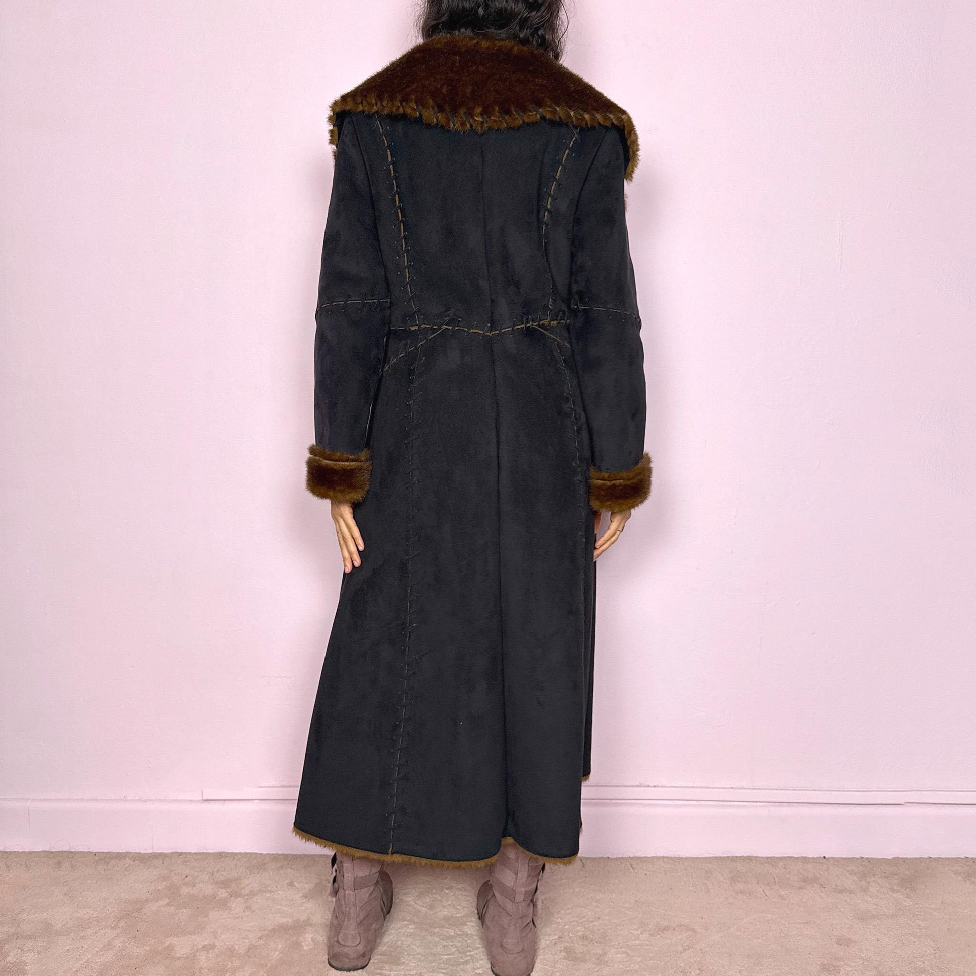 Vintage Y2K Penny Lane Coat, Gray Faux Fur Embroidered Afghan 2000s – Size M