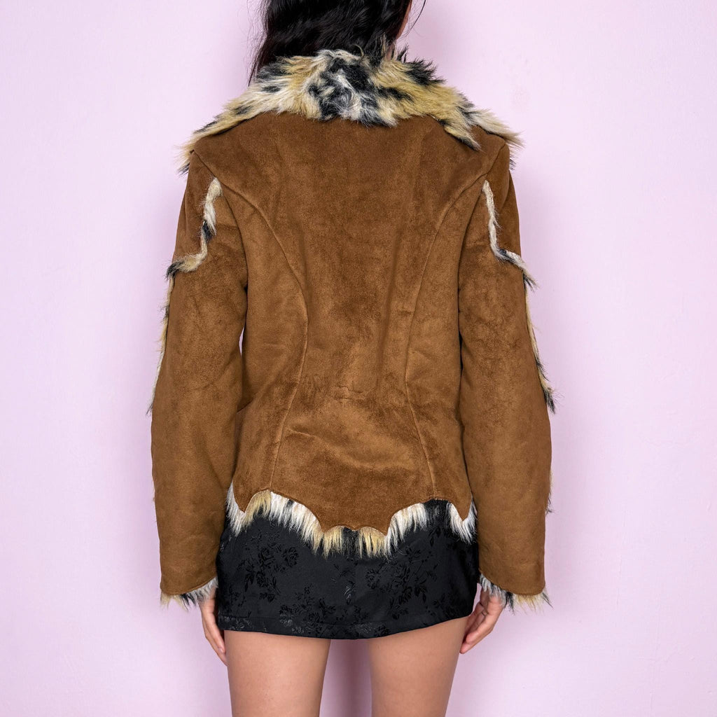 Vintage Y2K Penny Lane Jacket, Brown Faux Fur Suede 2000s – Size M