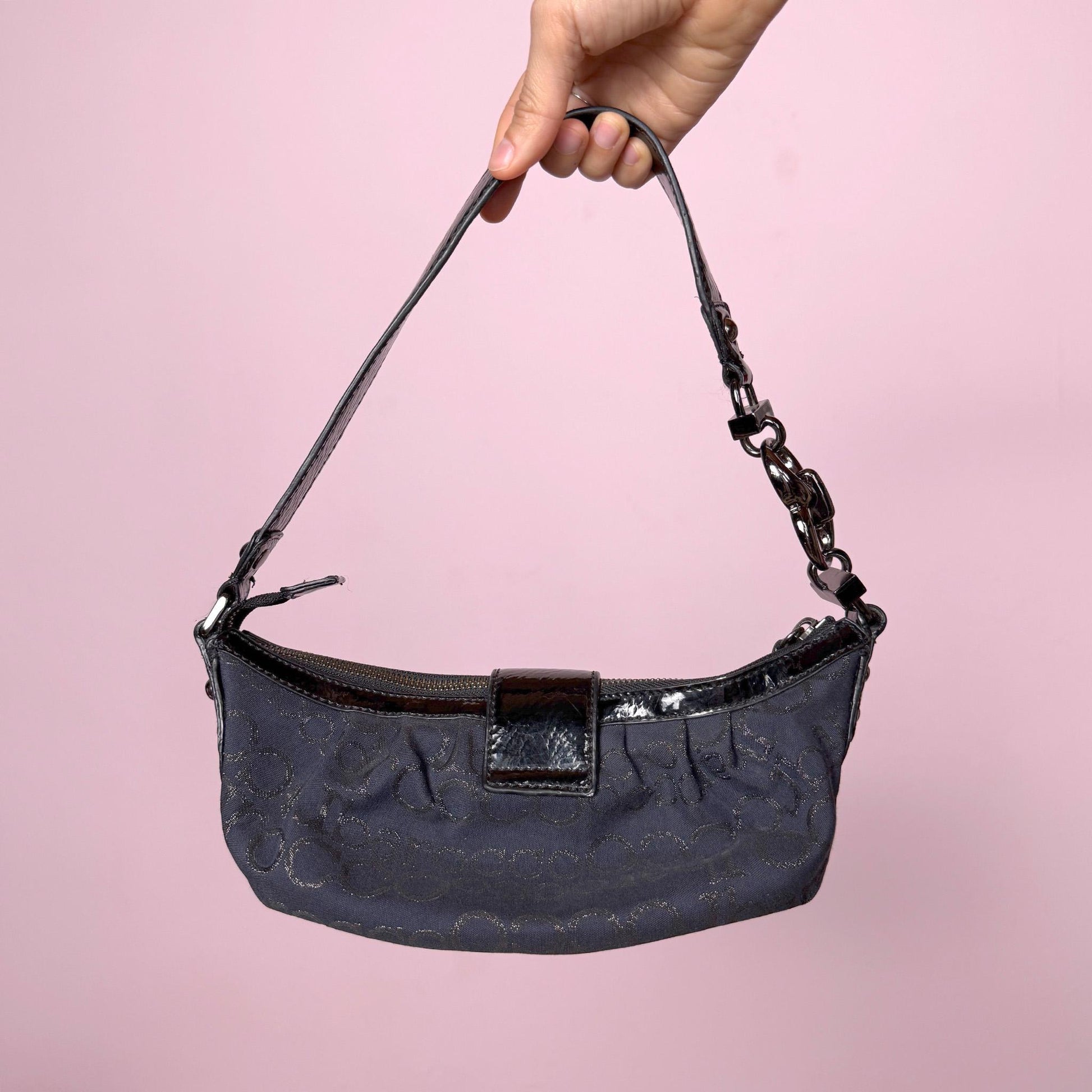 Vintage Y2K Black Navy Bag, Mini Baguette Monogram 2000s