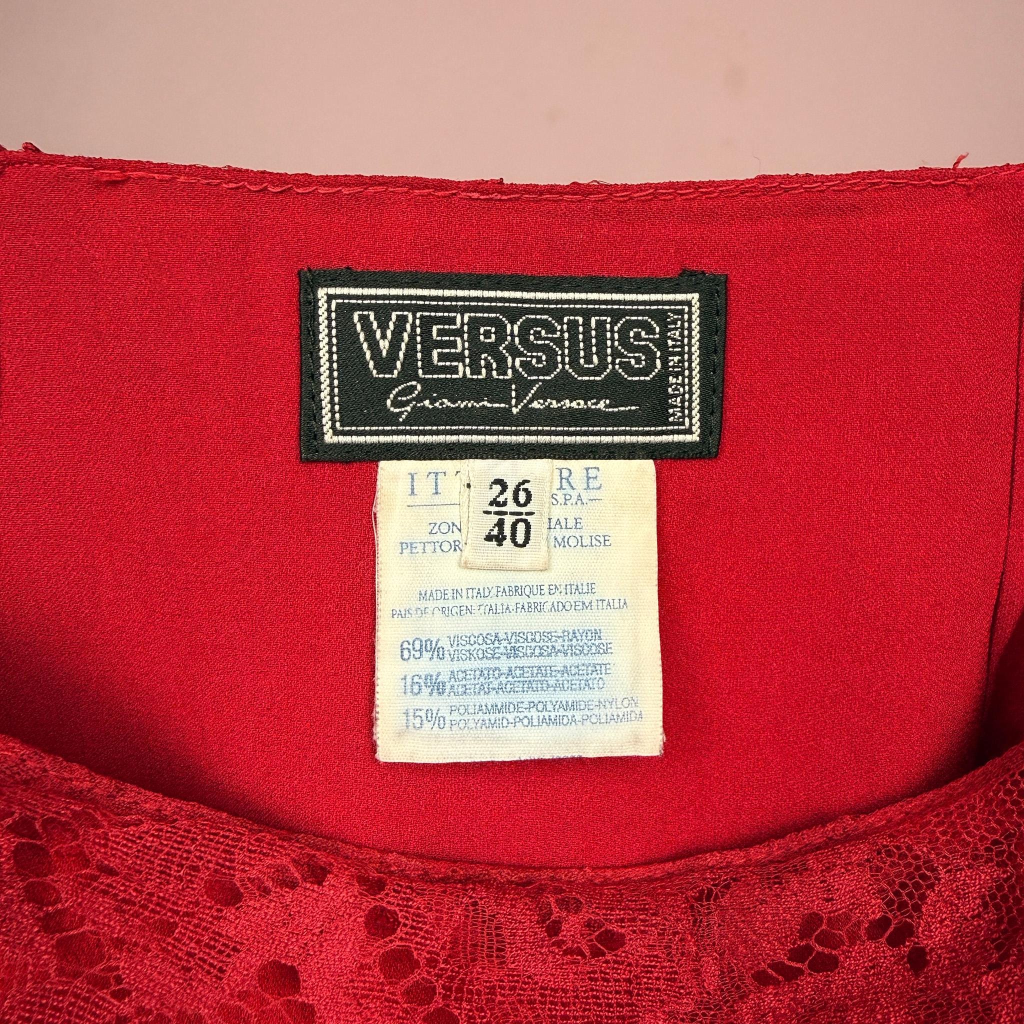 Vintage 90s Red Skirt, Lace Mini Versus Gianni Versace Y2K 2000s – Size XS