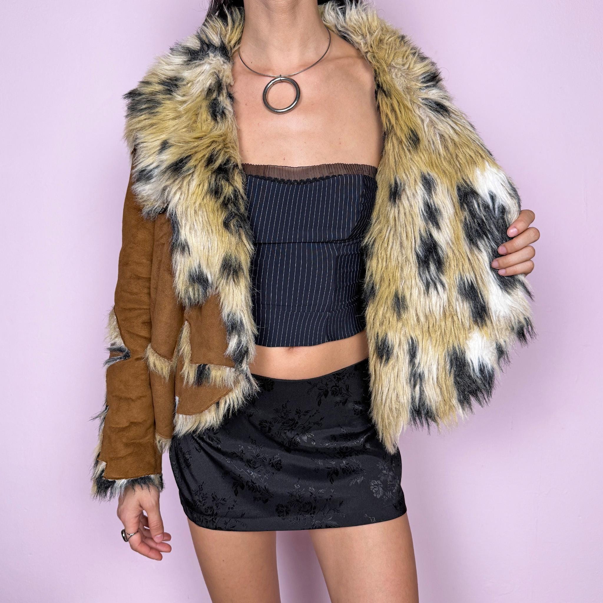 Vintage Y2K Penny Lane Jacket, Brown Faux Fur Suede 2000s – Size M