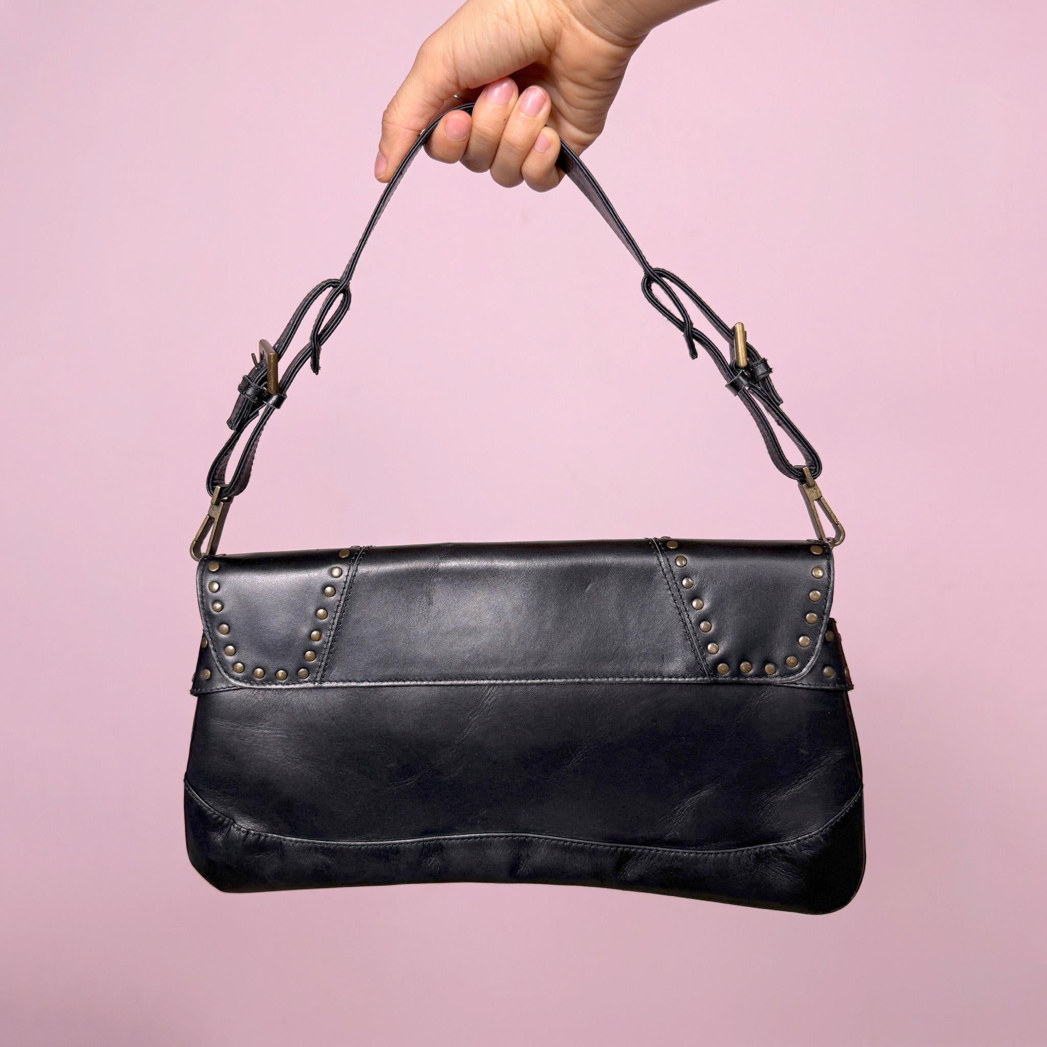 Vintage Y2K Black Studded Bag, Shoulder Leather 2000s