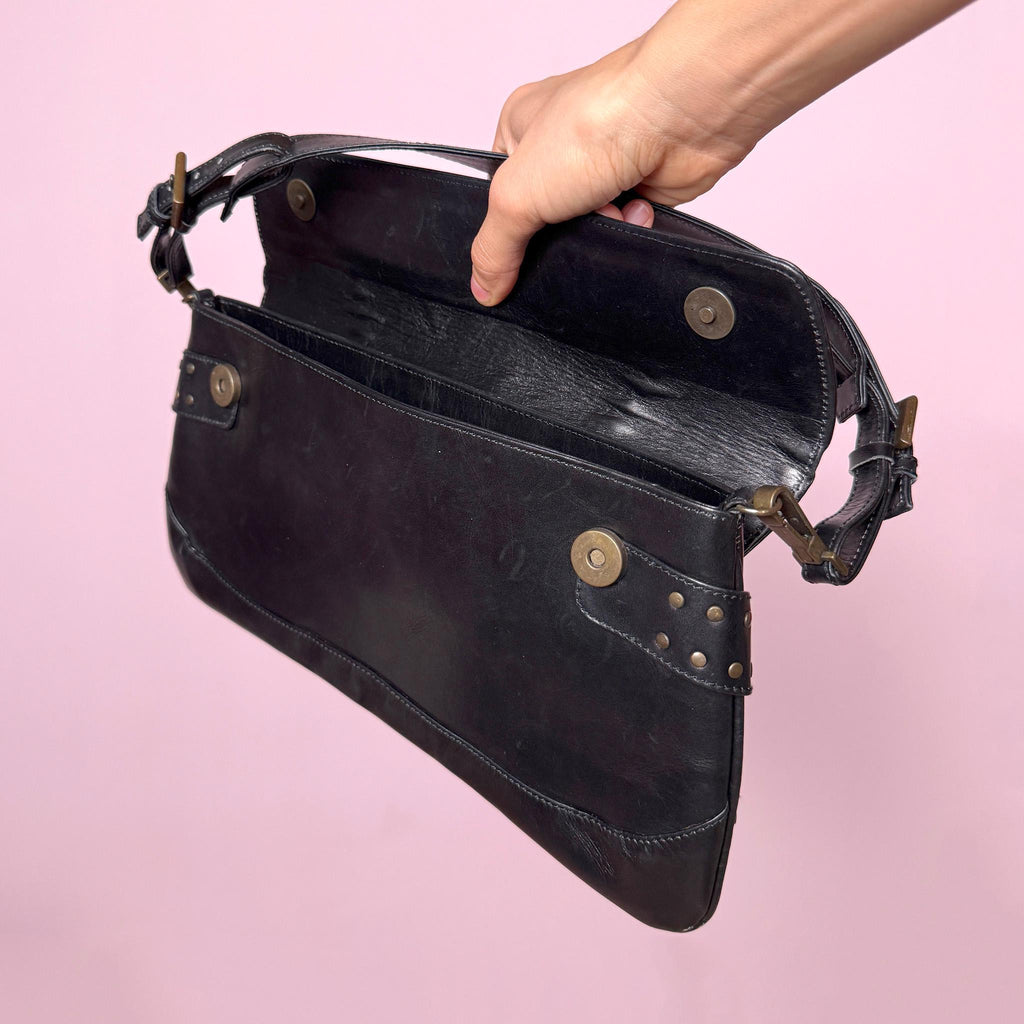 Vintage Y2K Black Studded Bag, Shoulder Leather 2000s