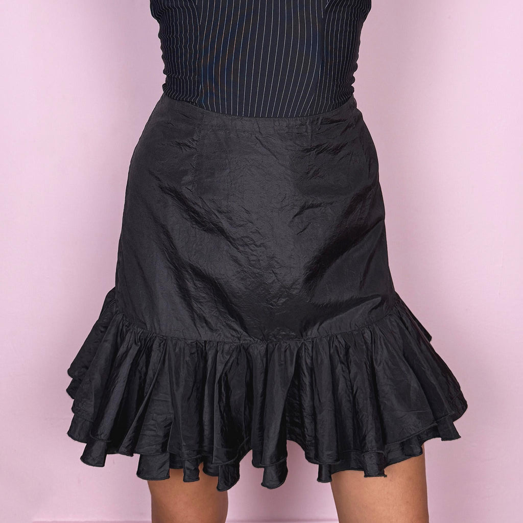 Vintage Y2K Black Skirt, Blugirl Blumarine Silk Ruffle Mini 2000s – Size S