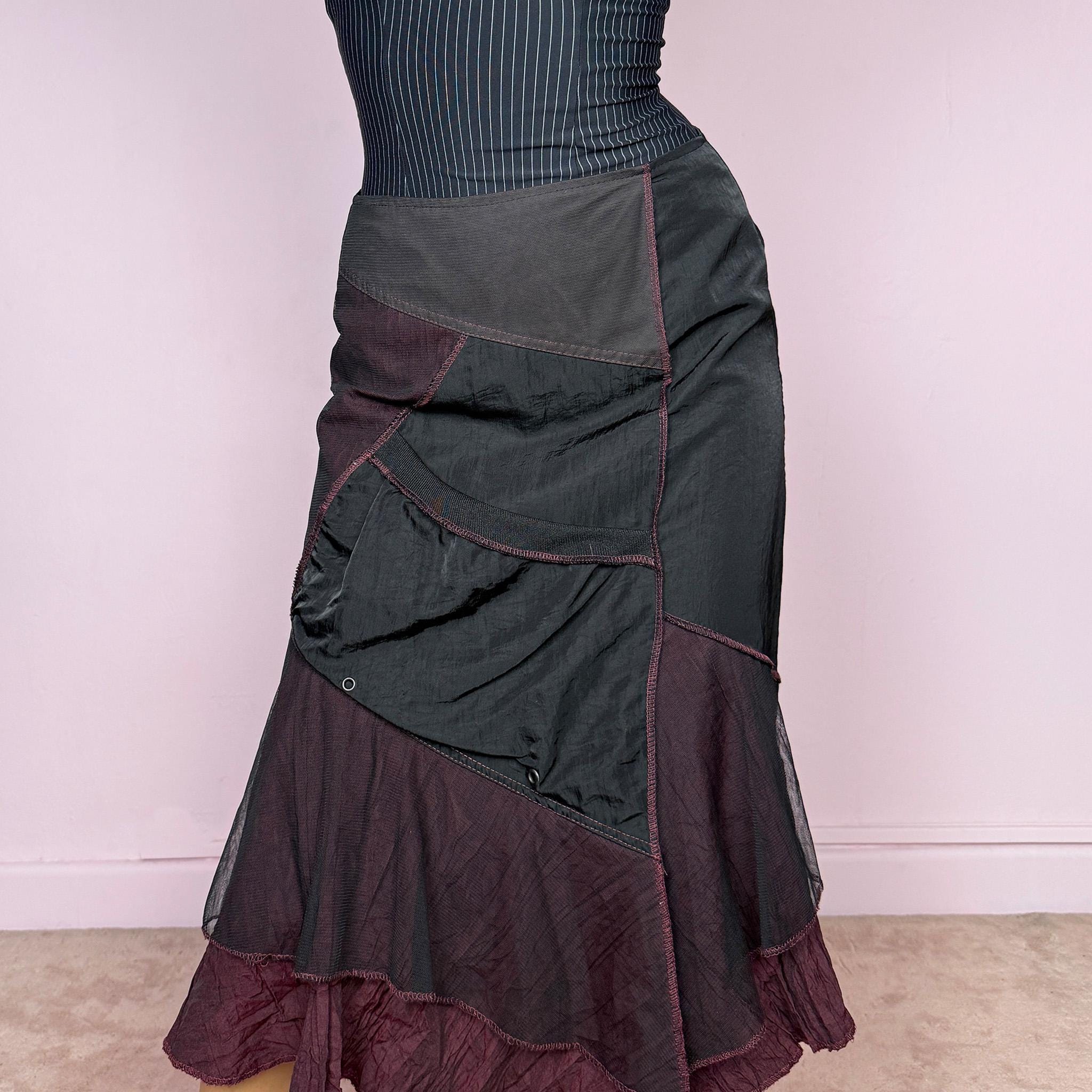 Vintage Y2K Black Skirt, Asymmetrical Tulle Midi 2000s – Size S