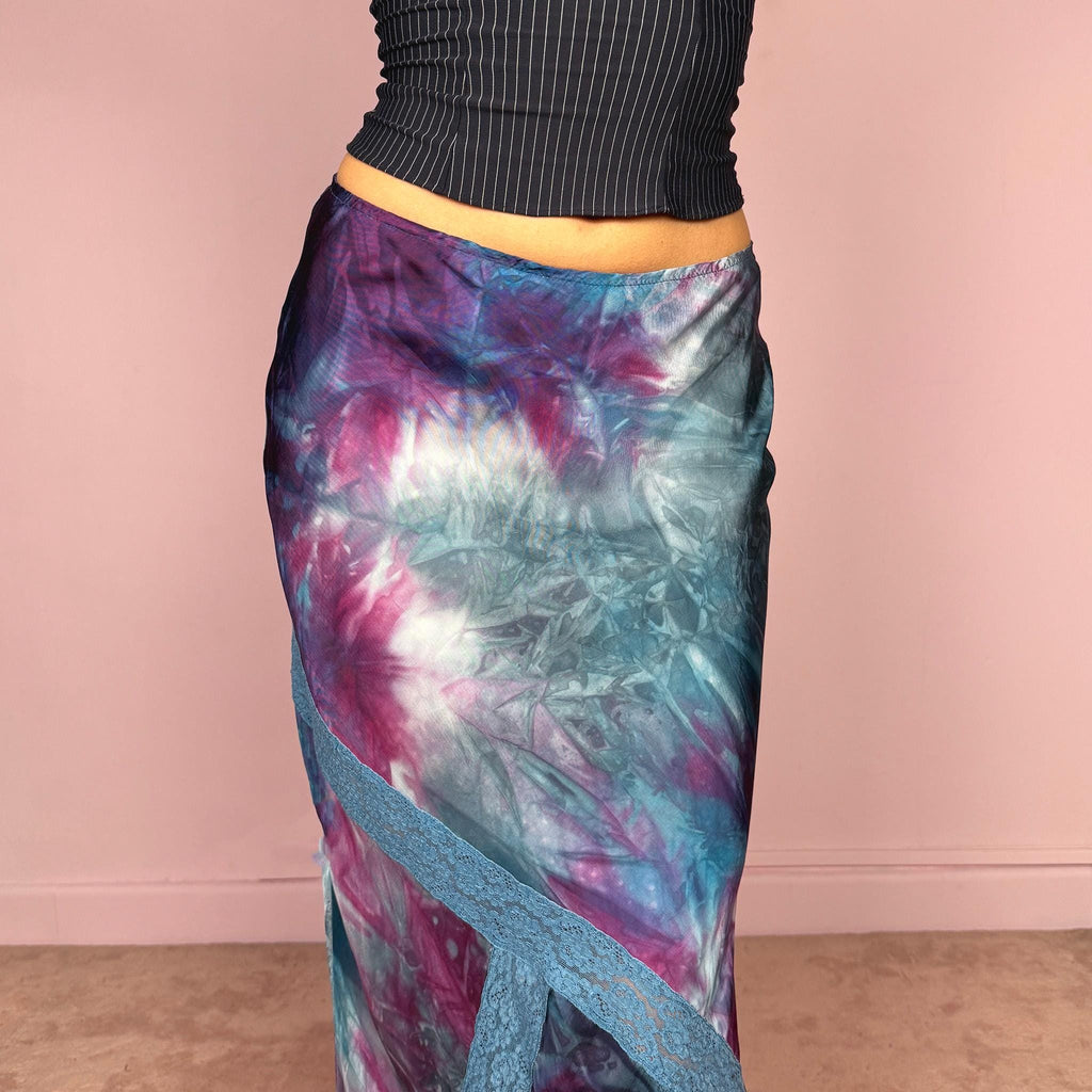 Vintage Y2K Tie Dye Skirt Kenzo Blue Bias Cut Slip Midi 2000s Size S