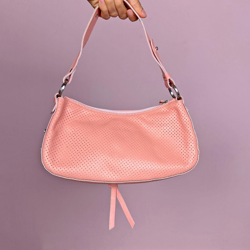 Vintage Y2K Pink Shoulder Bag Baguette Studded Leather 2000s