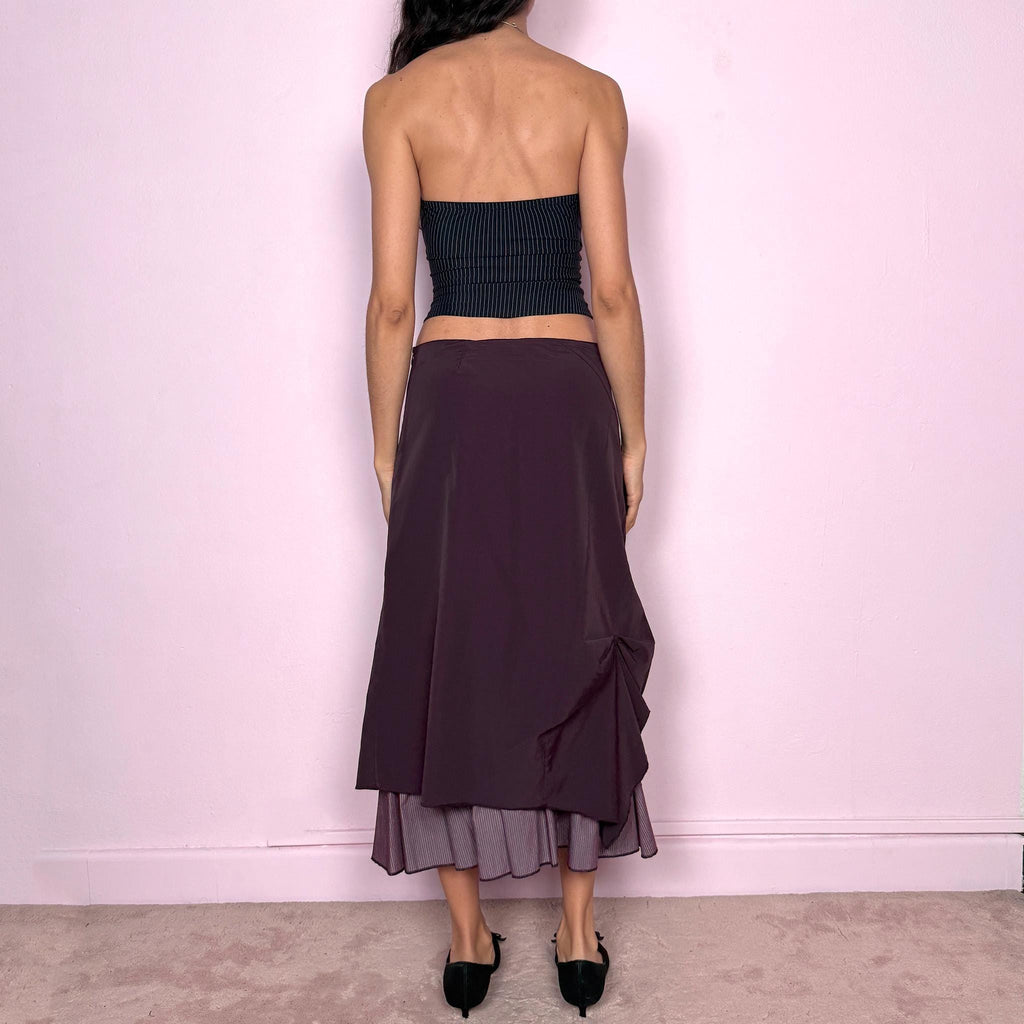 Vintage Y2K Purple Skirt Draped Ruched Ruffle Midi 2000s Size M