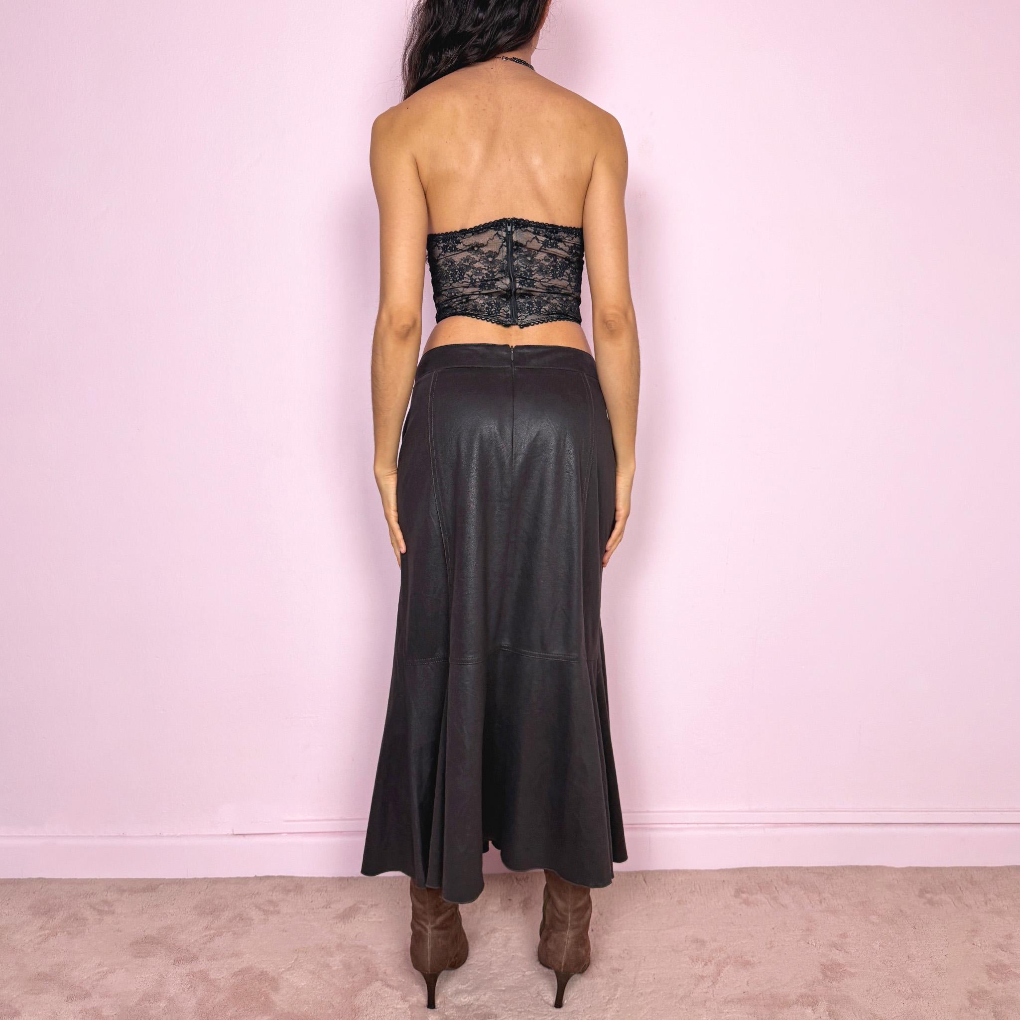 Vintage Y2K Brown Skirt Faux Suede Midi 2000s Size M