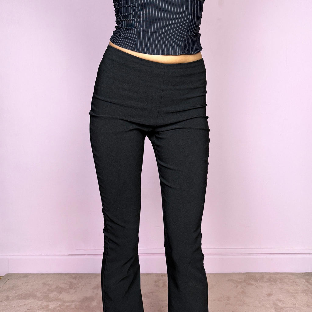 Vintage Y2K Black Pants Flared Slim Fit Slit Hem 2000s Size XXS