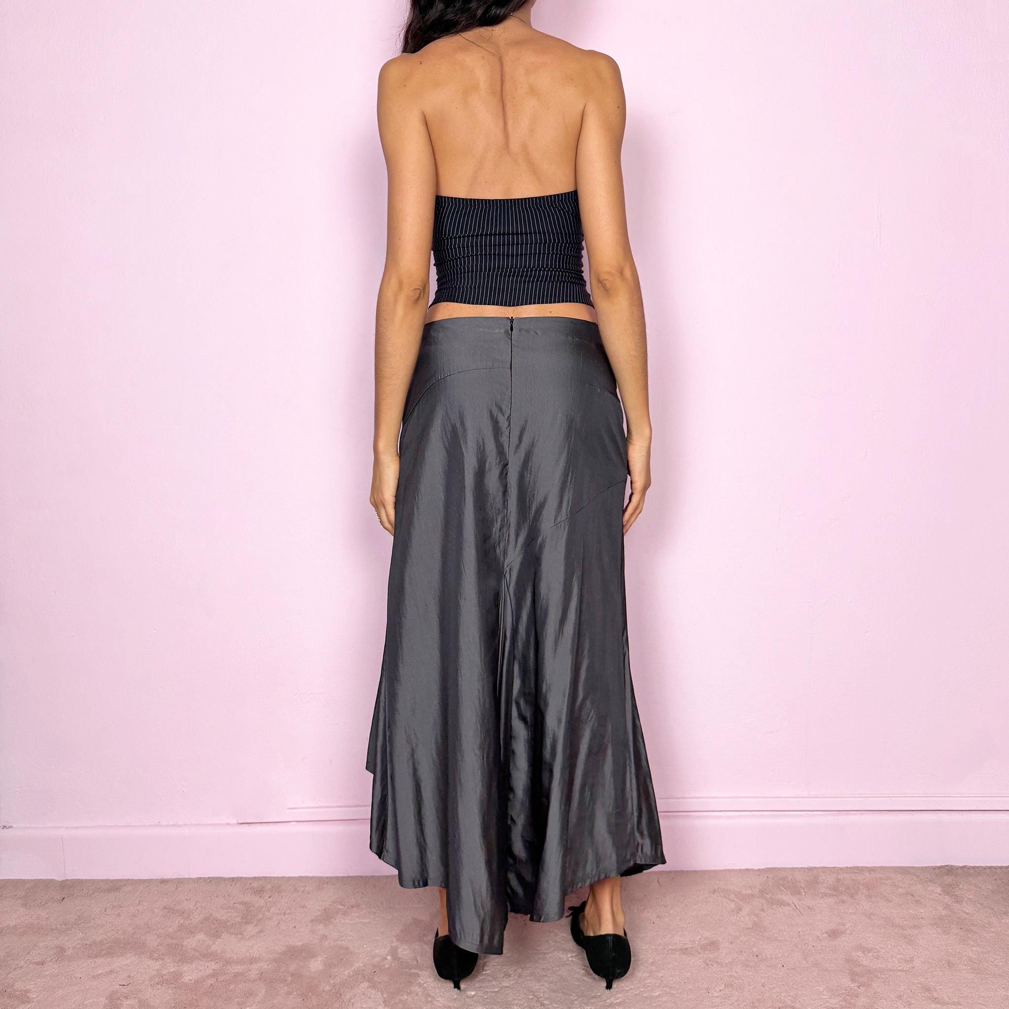 Vintage Y2K Gray Skirt Asymmetric Midi 2000s Size M