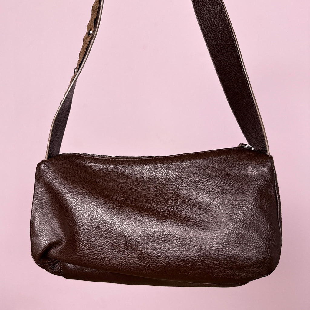 Vintage Y2K Brown Shoulder Bag Baguette Studded Leather 2000s