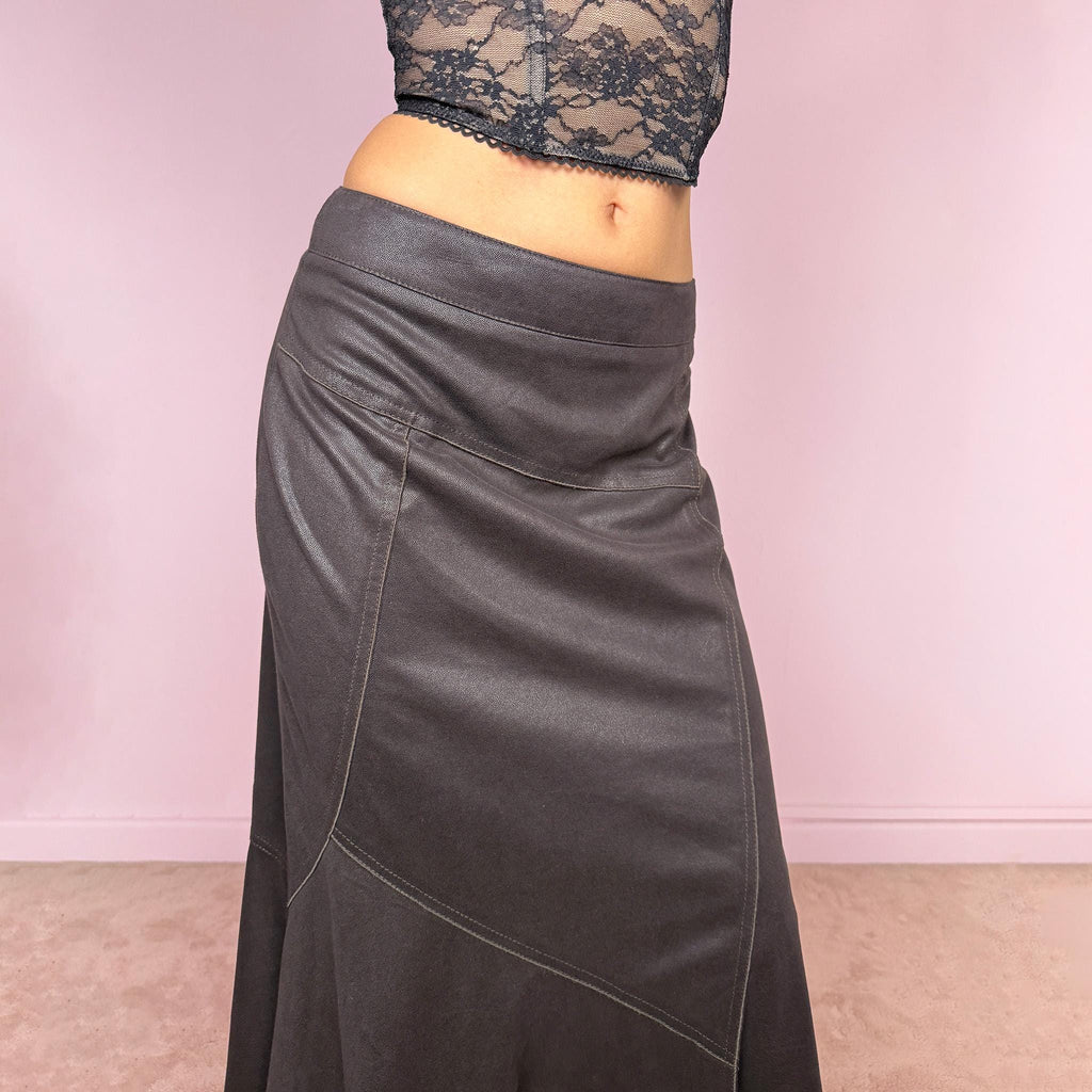 Vintage Y2K Brown Skirt Faux Suede Midi 2000s Size M
