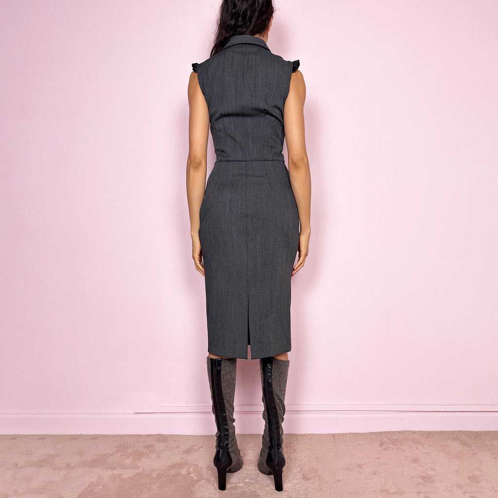 Vintage Y2K Gray Dress Dolce Gabbana D&G Pencil Midi Preppy Dark 2000s Size S