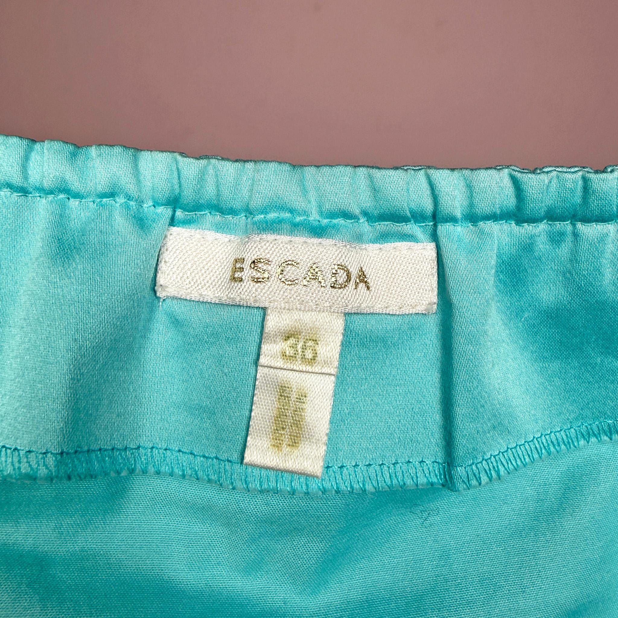 Vintage Y2K Halter Top Turquoise Escada Ruffle Summer Party Designer 2000s Size S