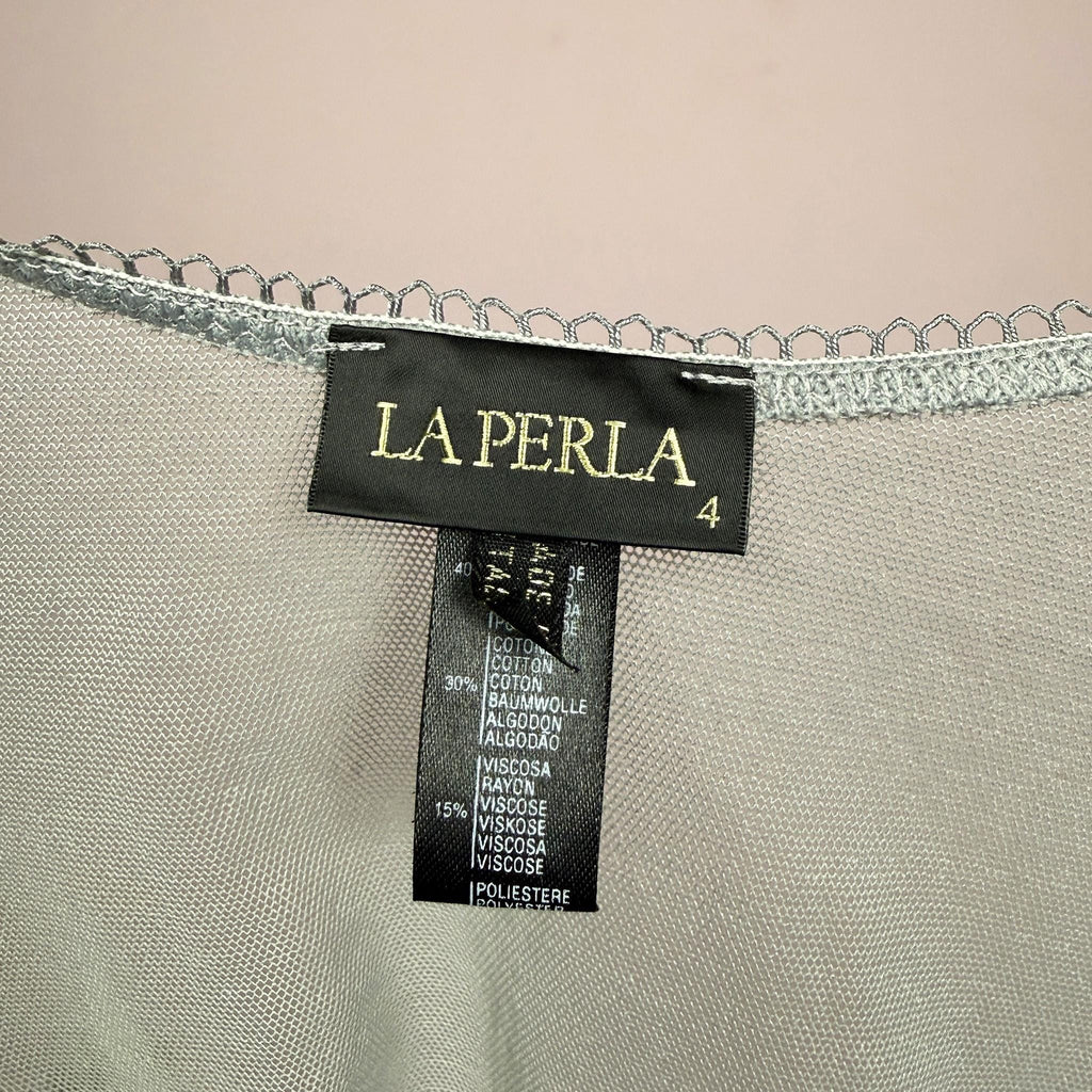 Vintage Y2K Cami Top Gray Sheer Lace La Perla Boudoir Lingerie 2000s Size M