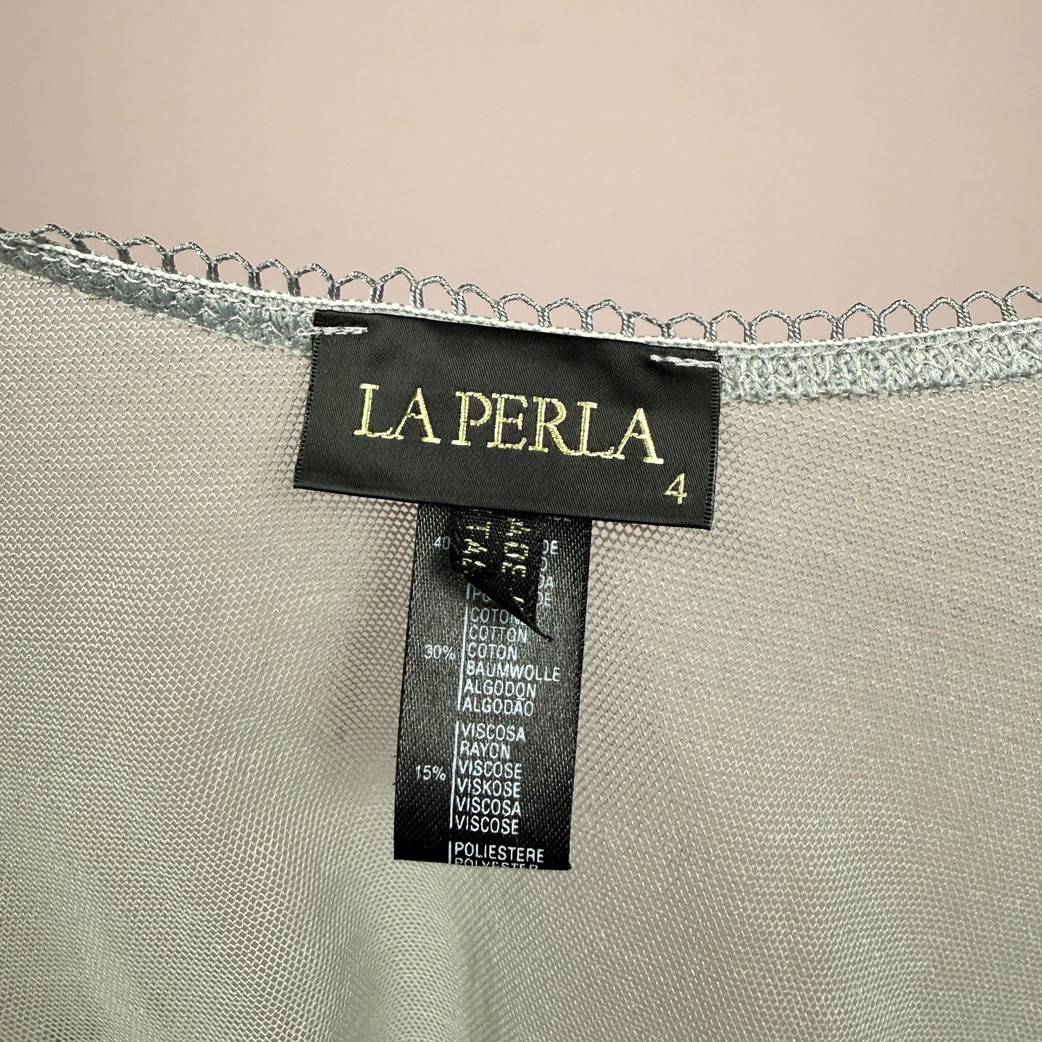 Vintage Y2K Cami Top Gray Sheer Lace La Perla Boudoir Lingerie 2000s Size M