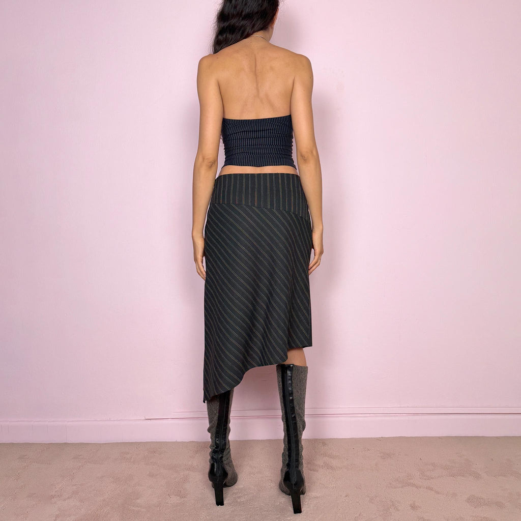 Vintage Y2K Gray Skirt Midi Pinstripe Asymmetric Avant Garde 2000s Size S