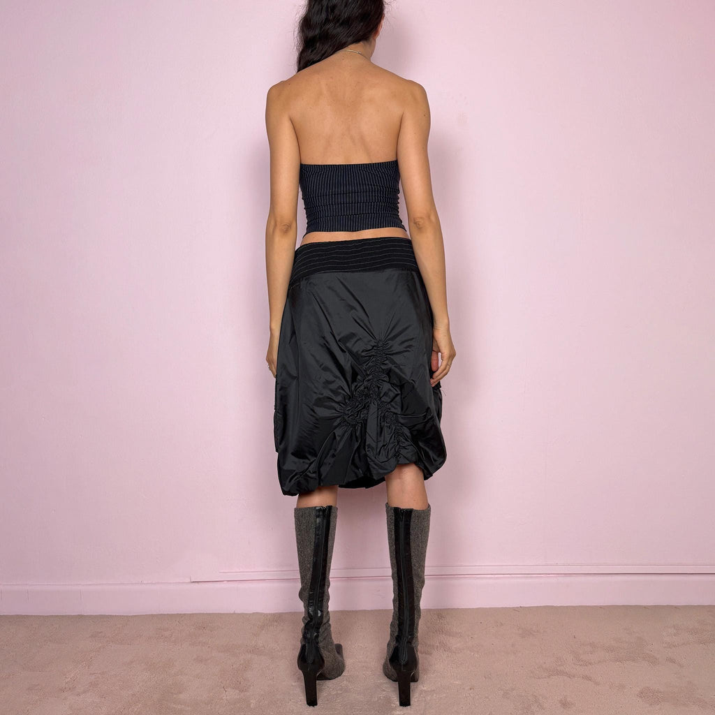 Vintage Y2K Black Skirt Midi Bubble Parachute Avant Garde Techwear 2000s Size L