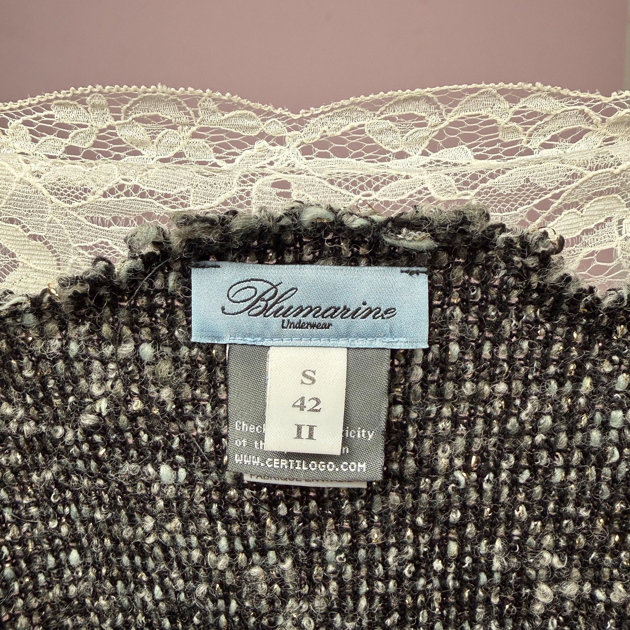 Vintage Y2K Gray Dress Knit Blumarine Lace Mini Slip Coquette Romantic 2000s Size M
