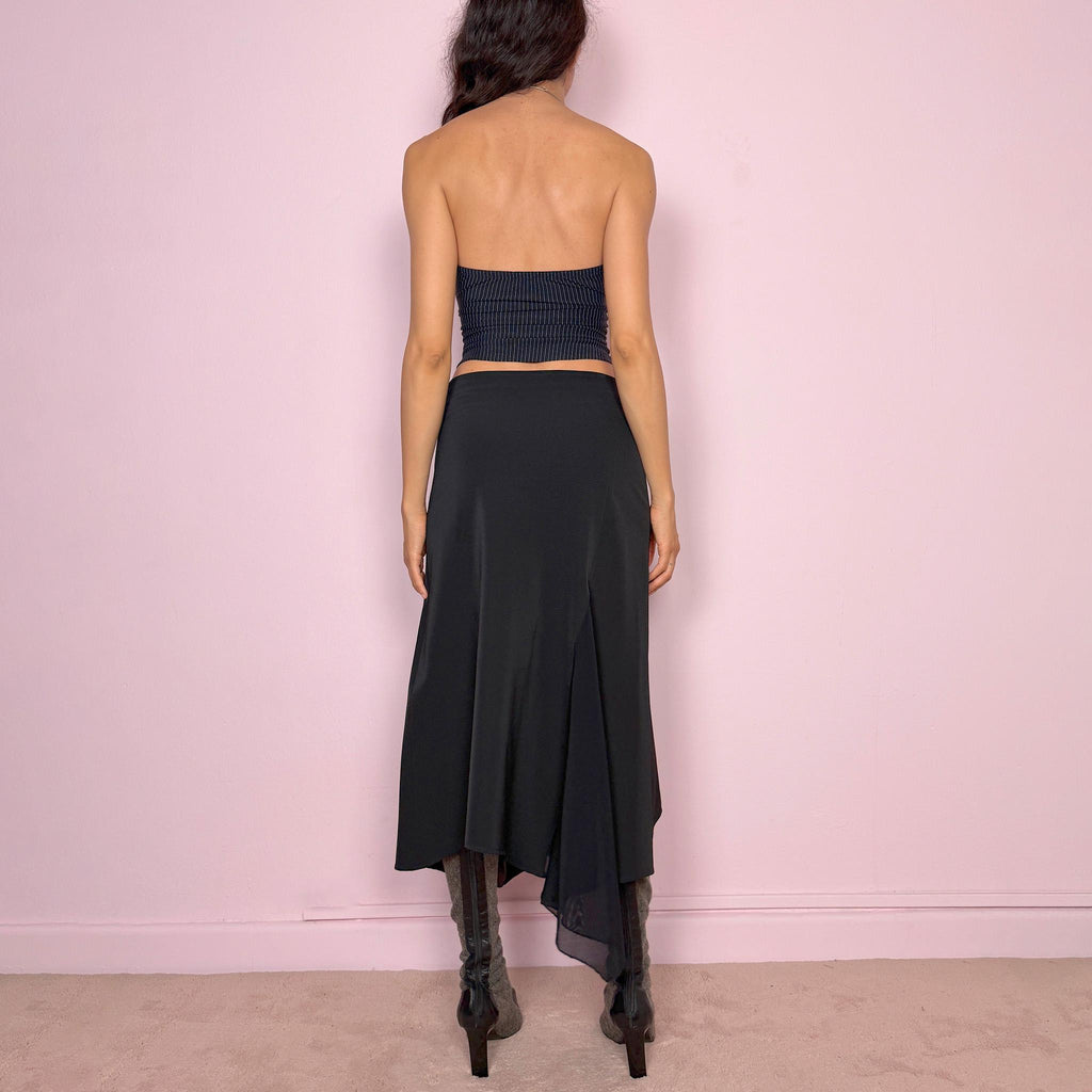 Vintage Y2K Black Skirt Midi Asymmetric Mesh Avant Garde Party 2000s Size S