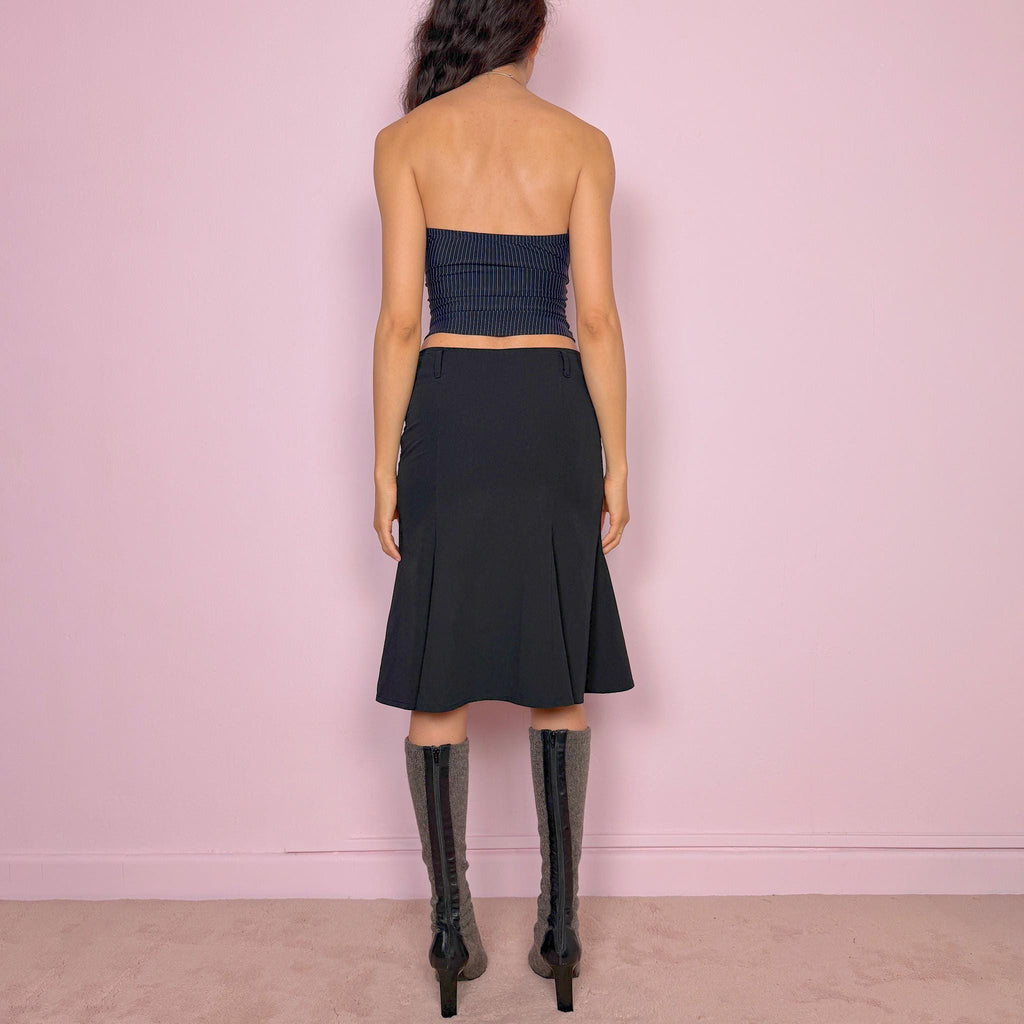Vintage Y2K Black Skirt Midi Trumpet Godet Minimal Formal Coquette 2000s Size XS