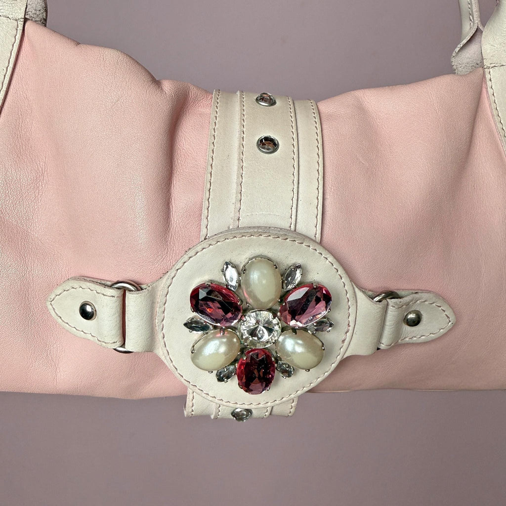 Vintage Y2K Pink Shoulder Bag Leather Rhinestone Coquette Pastel 2000s