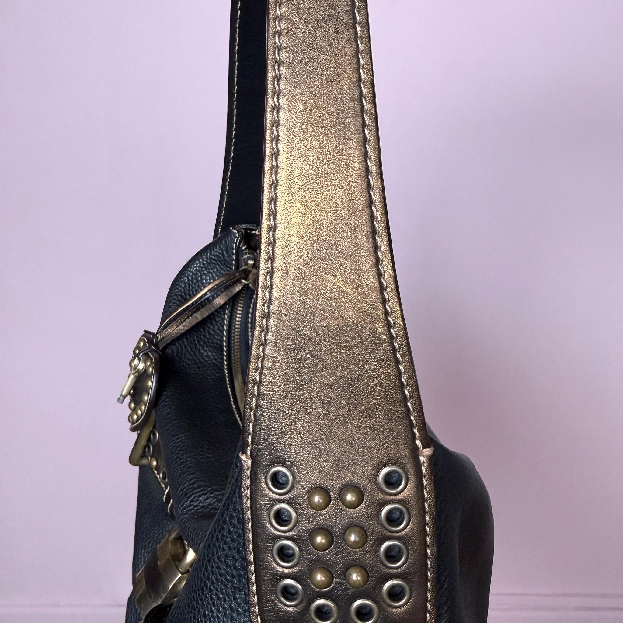 Vintage Y2K Black Shoulder Bag Leather Padlock Heart Charm Grunge 2000s
