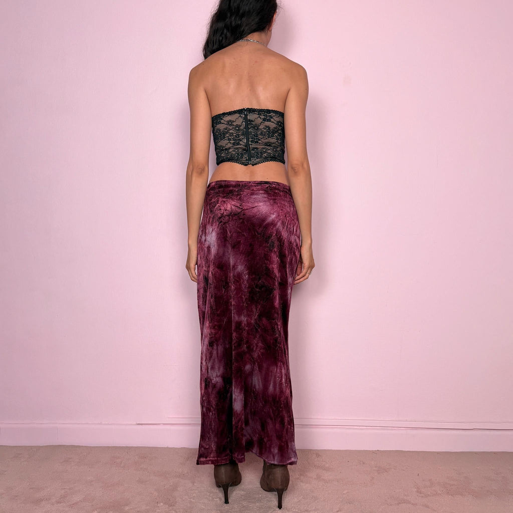 Vintage Y2K Purple Skirt Midi Tie Dye Velvet Fairy Boho 2000s Size M