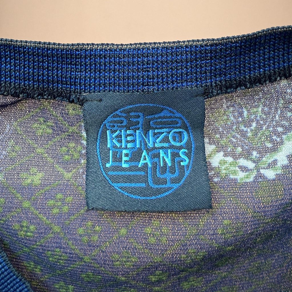 Vintage Y2K Mesh Dress Kenzo Jeans Sheer Blue Maxi Maximalist 2000s Size S