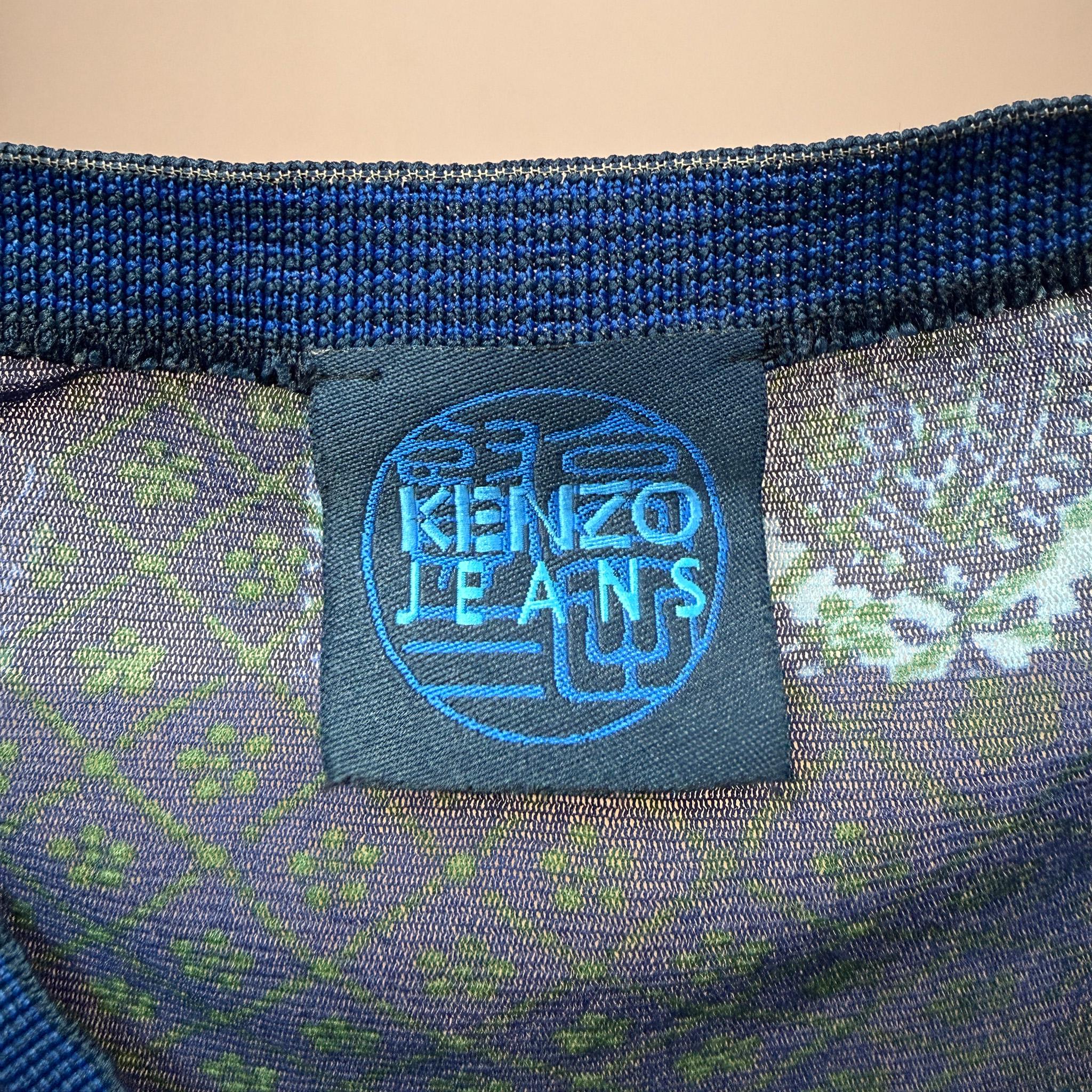 Vintage Y2K Mesh Dress Kenzo Jeans Sheer Blue Maxi Maximalist 2000s Size S