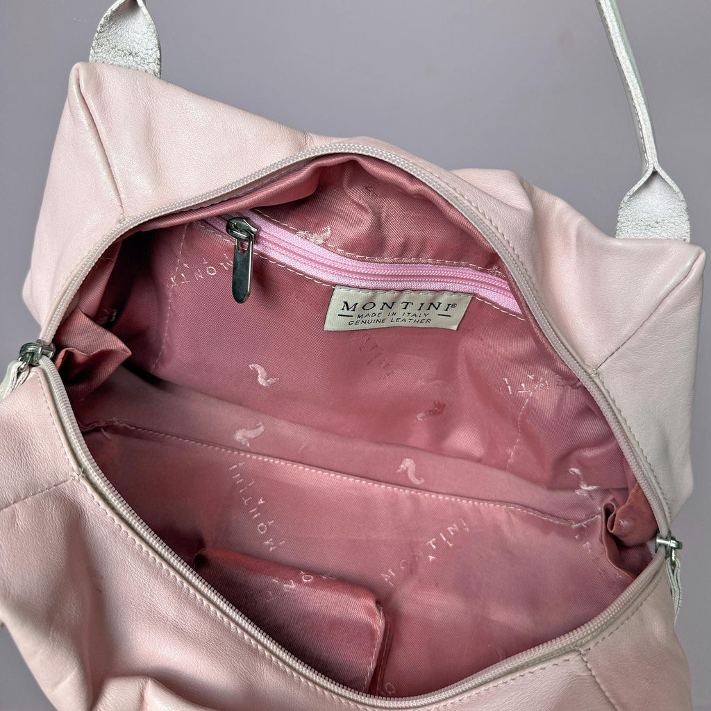 Vintage Y2K Pink Shoulder Bag Leather Rhinestone Coquette Pastel 2000s